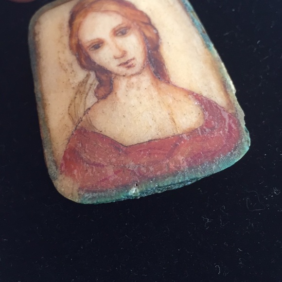 Antique miniature Oil Painting On bone Pendant - Picture 6 of 8